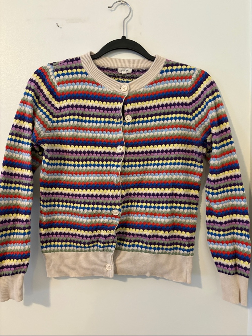Striped Multicolor Crochet-Knit Cardigan Sweater - Women's